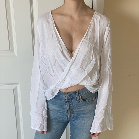 Mura Boutique Tops - Mura Boutique White Wrap Blouse Small
